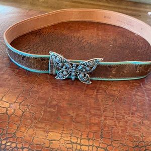 Turquoise Buckle Butterfly Leather Belt